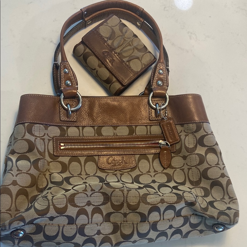 Coach Brown and Tan Signature Bag